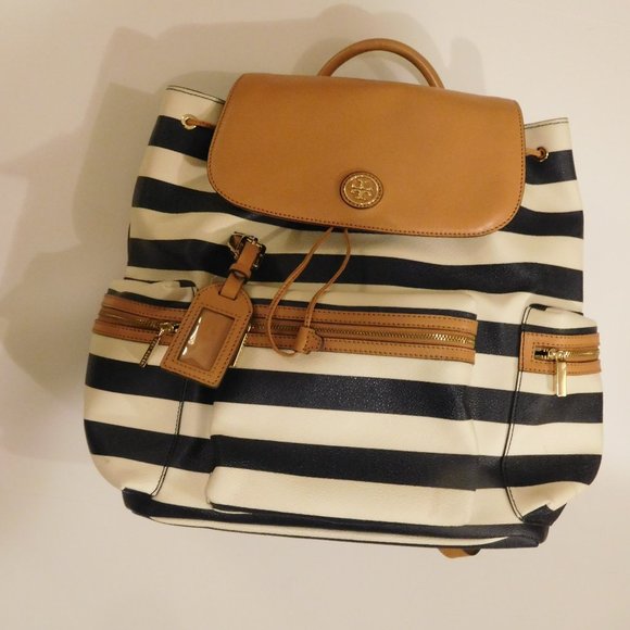 Tory Burch Handbags - Tory Burch Women’s Kerrington Striped Orange/Blue Backpack